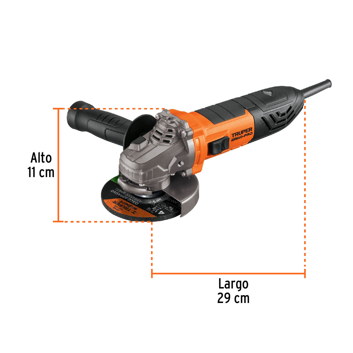Pulidora angular 4-1/2", 850W, TRUPER ERGO PRO