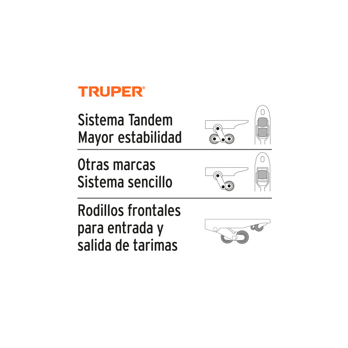 Estibador manual 2 ton con ruedas de nylon, Truper