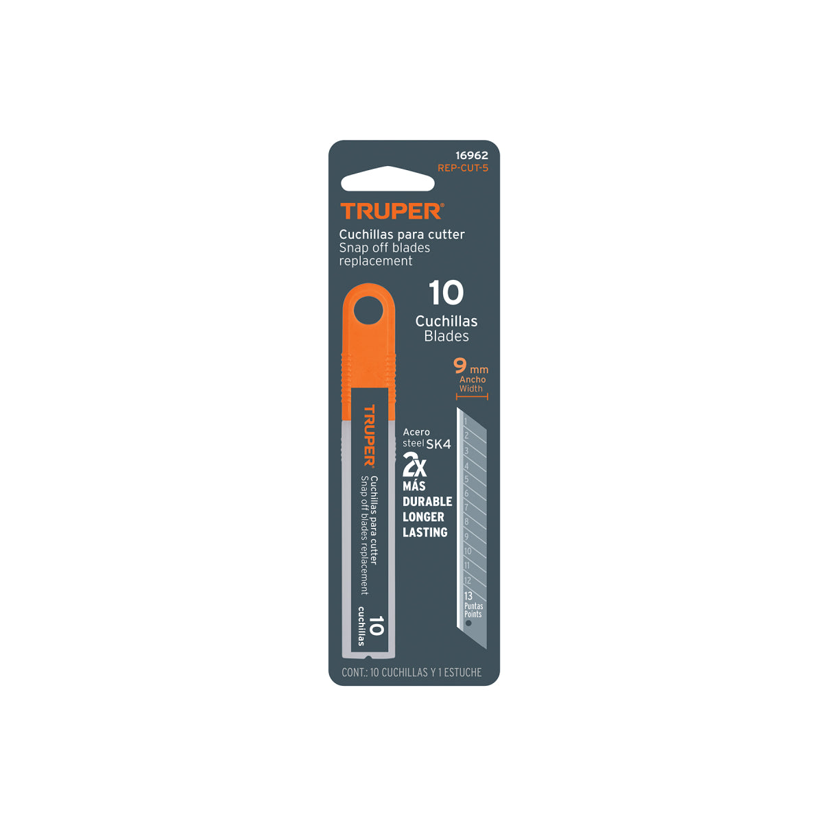 Estuche con 10 cuchillas SK4 de 9 mm para cutter, Truper