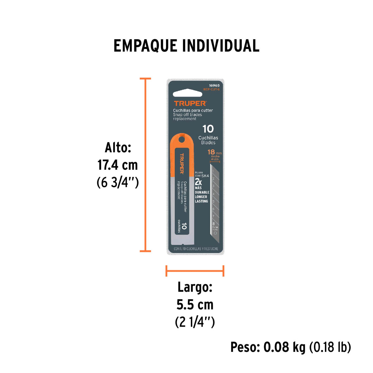 Estuche con 10 cuchillas SK4 de 18 mm para cutter, Truper