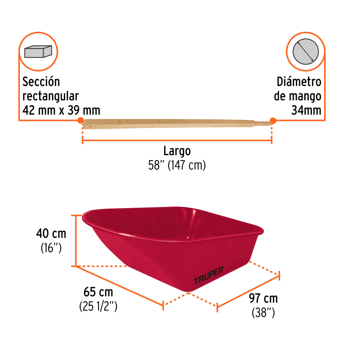 Carretilla 6 ft3 Neumática, bastidores de madera, Truper